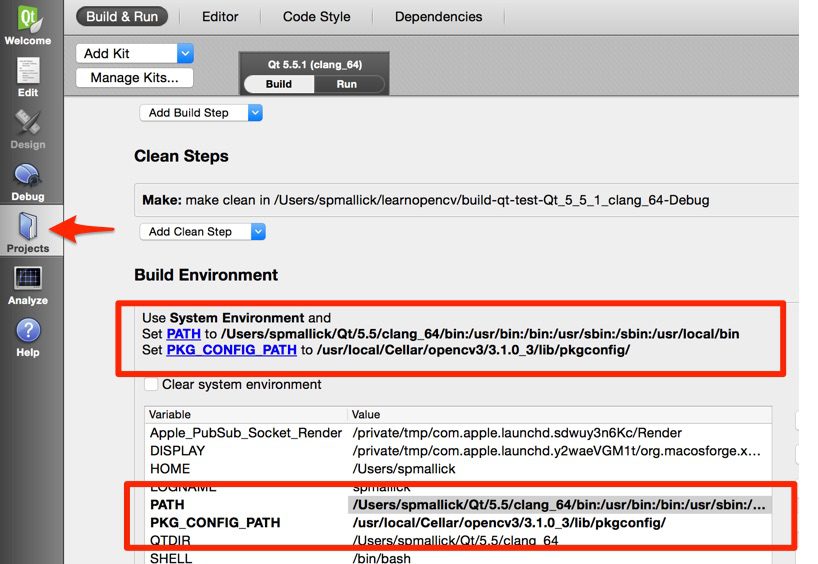 Qt build settings for OpenCV
