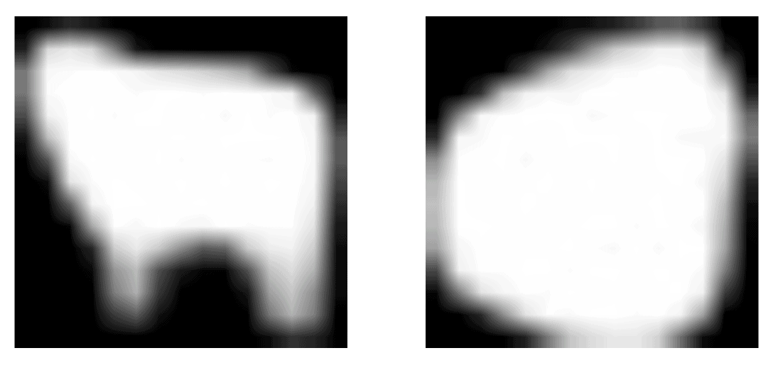 Masks produced by Mask-RCNN, identifying both the sheep in the input image.