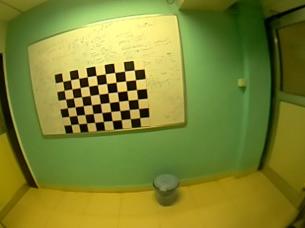 Image showing the distortion effect. Note how the edges of the wall and doors are curved due to distortion.