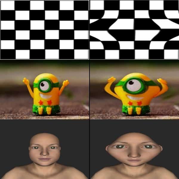 Input and output images showing the effect of the funny mirror