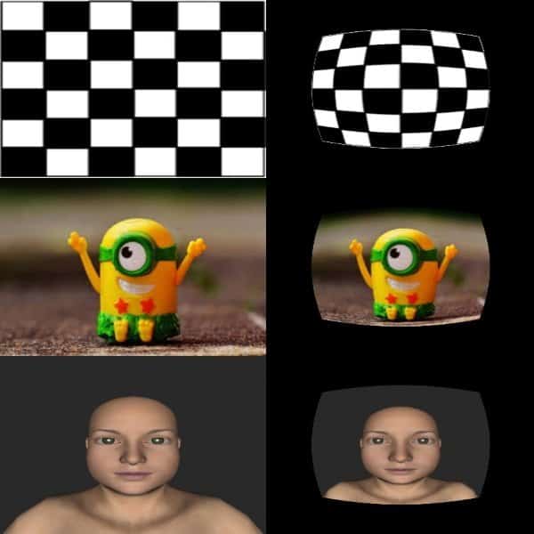 Input and output images showing the effect of the funny mirror